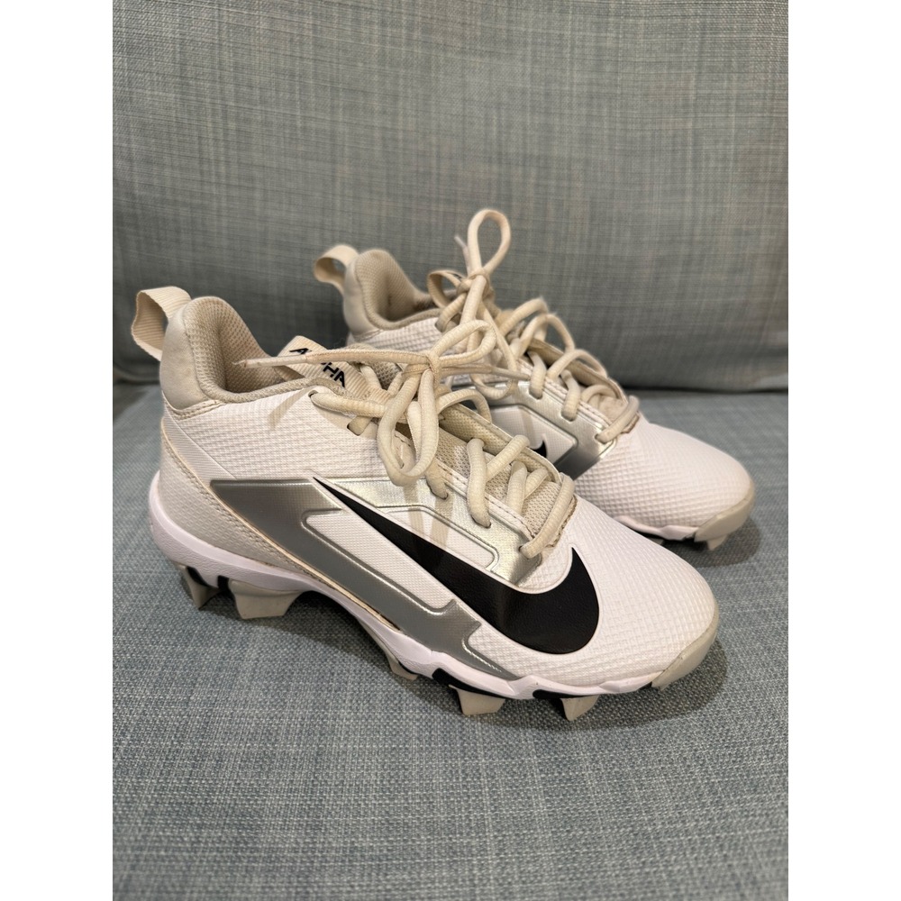 Nike Alpha Huarache 4 Keystone Kids Baseball Cleats White Black Silver 1Y FQ4317